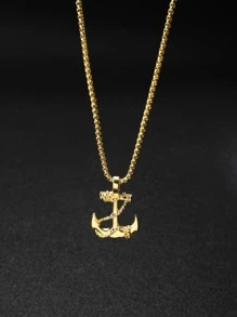 1Pc Minimalist Anchor Pendant Necklace For Men Daily Decoration For Valentine's Day Gift Zinc Alloy Gold Yellow Valentines