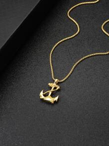1Pc Minimalist Anchor Pendant Necklace For Men Daily Decoration For Valentine's Day Gift Zinc Alloy Gold Yellow Valentines
