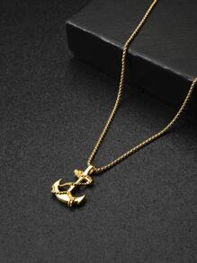 1Pc Minimalist Anchor Pendant Necklace For Men Daily Decoration For Valentine's Day Gift Zinc Alloy Gold Yellow Valentines
