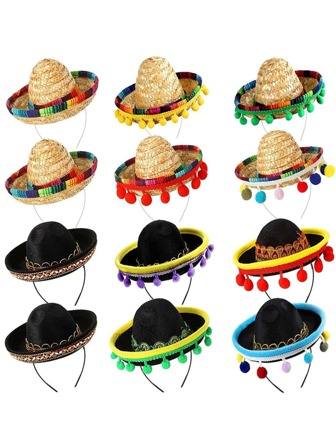 1pc Mexican Party Hat Headband, Carnival Halloween Hair Hoop Mini Hat,Christmas