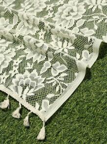 1pc Hollow Out Tassel Decor Outdoor Picnic Mat - Beige - View 6