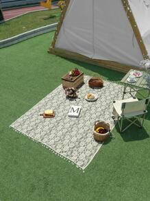 1pc Hollow Out Tassel Decor Outdoor Picnic Mat - Beige - View 7