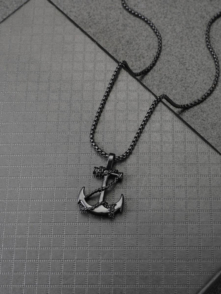 1Pc Mặt dây chuyền mỏ neo tối giản cho nam Trang trí hàng ngày làm quà tặng ngày lễ tình nhân Hợp kim kẽm Màu đen - màu đen - Xem 1