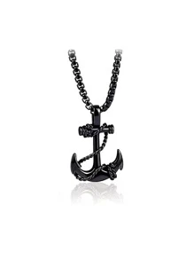 1Pc Mặt dây chuyền mỏ neo tối giản cho nam Trang trí hàng ngày làm quà tặng ngày lễ tình nhân Hợp kim kẽm Màu đen - màu đen - Xem 2