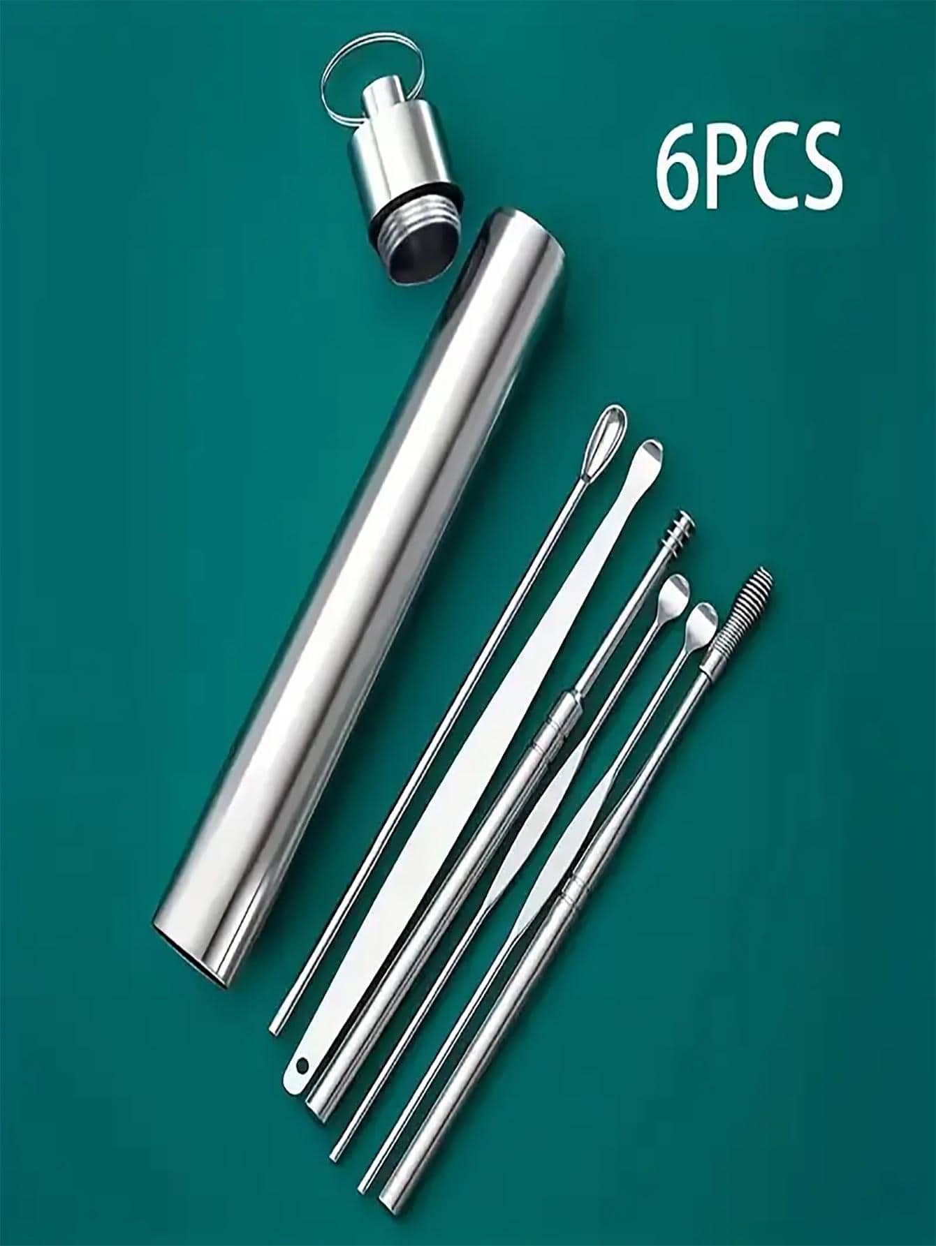 HB 6pcs/set Stainless Steel Ear Cleaning Tool Set, Modern Multifunctional Ear Cleaning Tool Kit For Home - Silver - View 1