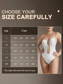 1pc Women Tummy Control Sexy Backless Thong Bodysuit - White - View 6