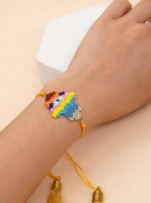 1入組波西米亞撞色串珠法蒂瑪之手和流蘇裝飾細繩手鏈適合女士日常裝飾 - 彩色 - 查看 2