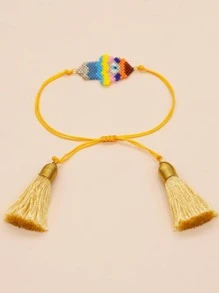 1入組波西米亞撞色串珠法蒂瑪之手和流蘇裝飾細繩手鏈適合女士日常裝飾 - 彩色 - 查看 4