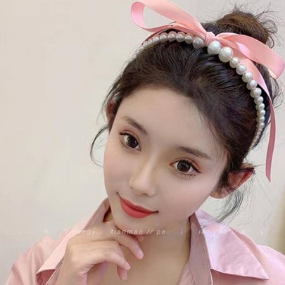 1개 핑크색 여성 활 & 인조 진주 장식 패션 머리띠 헤어 장식용 우아한 티아라 우아한 헤어 액세서리 핑크 액세서리 발렌타인 데이, 헤어밴드, 헤어 후프, 헤어밴드, 헤어 후프 헤어밴드, 헤드 피스