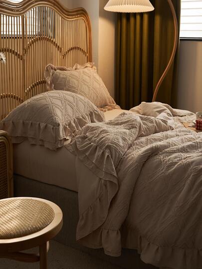 3 pièces/set unicolore à volants Couvre-lit moderne en polyester multi-tailles Ensemble de couvre-lit pour été