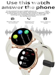 Đồng hồ thông minh tròn theo dõi nhịp tim 1pc & dây đeo đồng hồ 1pc - Màu be - Xem 5