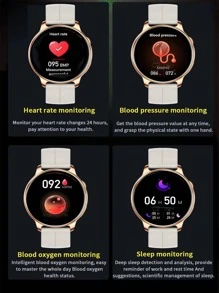 Đồng hồ thông minh tròn theo dõi nhịp tim 1pc & dây đeo đồng hồ 1pc - Màu be - Xem 7