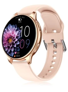 Đồng hồ thông minh tròn theo dõi nhịp tim 1pc & dây đeo đồng hồ 1pc - Màu be - Xem 3