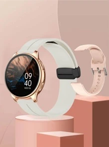 Đồng hồ thông minh tròn theo dõi nhịp tim 1pc & dây đeo đồng hồ 1pc - Màu be - Xem 2