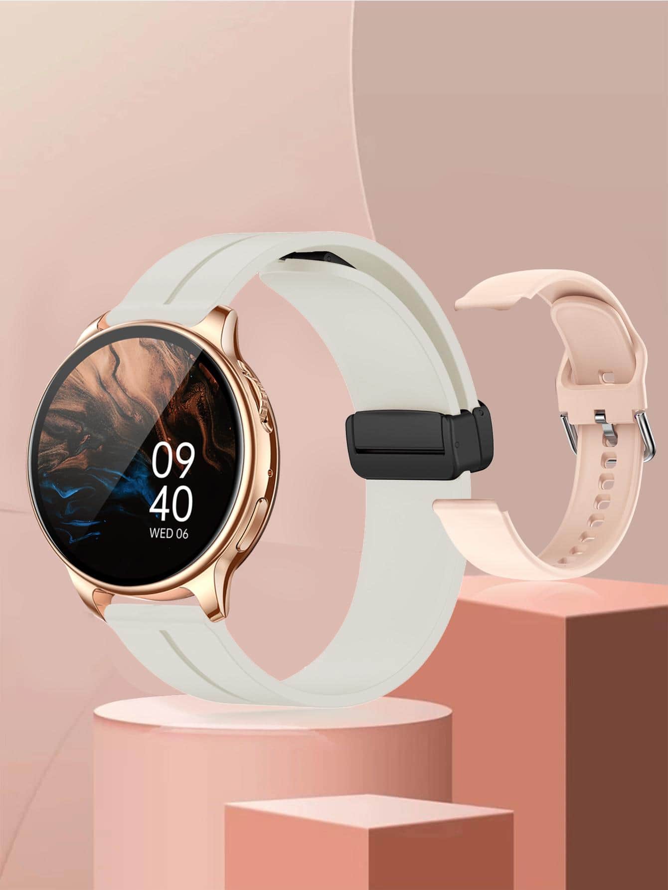 Đồng hồ thông minh tròn theo dõi nhịp tim 1pc & dây đeo đồng hồ 1pc