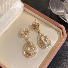 1 par de brincos de gota d'água com strass champanhe glamurosos para mulheres para festa de casamento joias presente de dia dos namorados namorados, mãe, mãe, dia das mães, presente