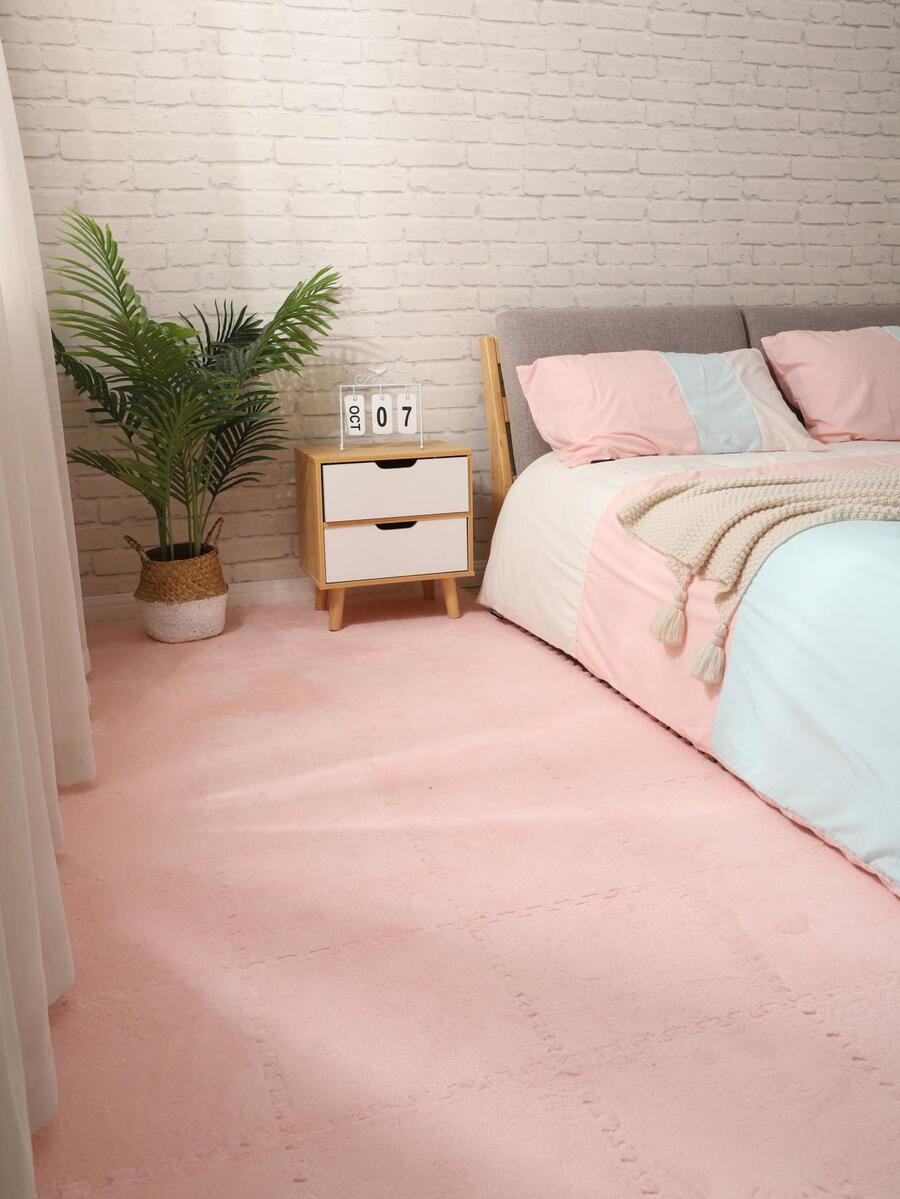 12pcs Solid Color Rug, Modern EVA Anti-slip Bedroom Rug For Home - Pink - View 1