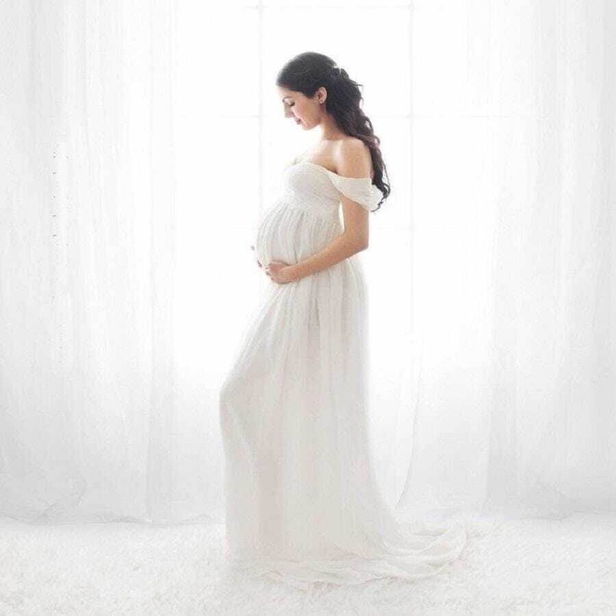 Vestido Embarazada Sesión Fotográfica Maternidad Fotos - Blanco - Ver 1