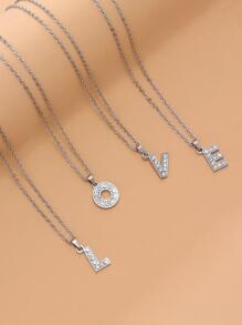 1入組時尚水鑽字母吊墜項鍊適合女士適用於日常首飾配件 - 銀色 - 查看 3