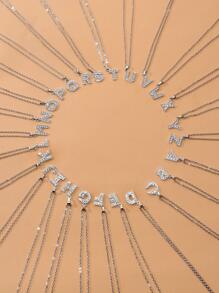 1入組時尚水鑽字母吊墜項鍊適合女士適用於日常首飾配件 - 銀色 - 查看 1