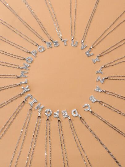 1pc Fashionable Rhinestone Letter Pendant Necklace For Women For Daily Jewelry Accessories