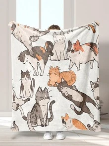 1 pieza Manta con patrón de gato - Multicolor - Ver 1