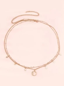 1入組時尚鋅合金月亮細節圓形吊飾腰鏈適合女士適用於日常生活 - 金色 - 查看 3