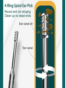 HB 6pcs/set Stainless Steel Ear Cleaning Tool Set, Modern Multifunctional Ear Cleaning Tool Kit For Home - Silver - View 4