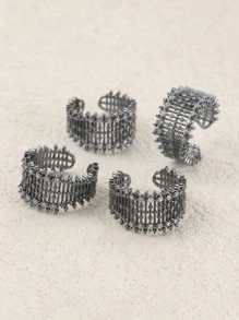 1 chiếc nhẫn kim loại ren hoa sang trọng bằng đồng rỗng được khảm tinh xảo, nhiều màu sắc tùy chọn - Màu Đen Súng - Xem 3