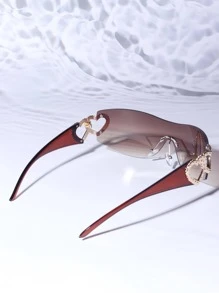 Heart Decor Rimless Fashion Glasses - Brown - View 4