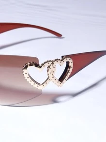 Heart Decor Rimless Fashion Glasses - Brown - View 5