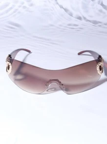 Heart Decor Rimless Fashion Glasses - Brown - View 3