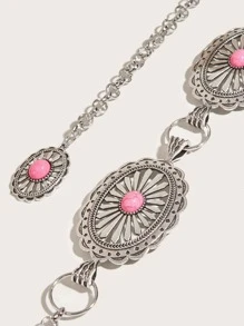 1件加大码XXL波西米亚西部牛仔风格粉色绿松石雕刻复古银色腰链，适合S码、派对、海滩度假（夏季）、学校（秋季）、万圣节等场合。 - 銀色 - 查看 5