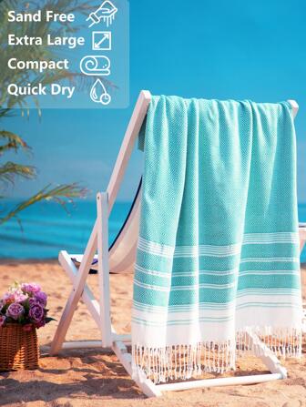Turkish沙灘巨型浴巾1入，游泳池沙灘巾成人專用，輕薄快乾防沙灘浴巾，加大尺寸度假旅行必備的巡航配件，綠色