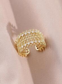 1pc Personalized Hollow Copper Micro-Inlaid Luxurious Floral Lace Metal Open Ring, Multi-Color Options