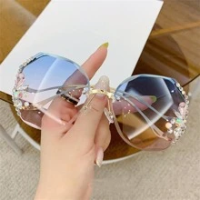 Gafas de sol con decoración de cristales, accesorios elegantes de playa para mujer, gafas de sol - azul real - Ver 1