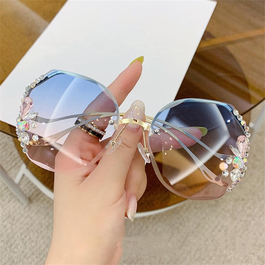 Gafas de sol con decoración de cristales, accesorios elegantes de playa para mujer, gafas de sol - azul real - Ver 1