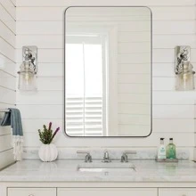 ANDY STAR Wall Mirror For Bathroom, Stainless Steel Metal Frame With Rounded Corner, Modern Vanity Mirror, Rectangle Glass Panel Wall Mounted Mirror Decorative For Bathroom,Living Room,Kitchen,Entryway