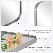 ANDY STAR Wall Mirror For Bathroom, Stainless Steel Metal Frame With Rounded Corner, Modern Vanity Mirror, Rectangle Glass Panel Wall Mounted Mirror Decorative For Bathroom,Living Room,Kitchen,Entryway