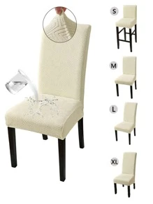 1pc/2pcs/4pcs Highly Waterproof Jacquard Spandex Chair Cover, Living Room/Study Room Decorative Chair Slipcovers, Anti-Dirt And Anti-Scratch - Beige - View 1