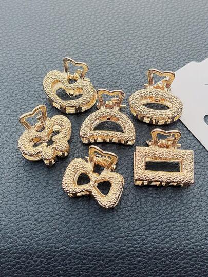 6入組女士心和矩形設計時尚髮爪適用於頭髮裝飾用品