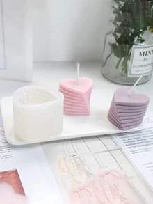 1pc Rotatable Silicone Candle Mold, Modern Heart Shaped Candle Mould For DIY - White - View 1