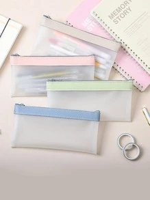 1入组絎縫鉛筆袋，淡藍色透明便攜式鉛筆盒，適用於學校、辦公室 - 淺藍色 - 查看 3