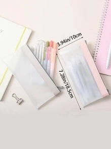 1入组絎縫鉛筆袋，淡藍色透明便攜式鉛筆盒，適用於學校、辦公室 - 淺藍色 - 查看 9