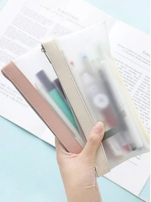 1入组絎縫鉛筆袋，淡藍色透明便攜式鉛筆盒，適用於學校、辦公室 - 淺藍色 - 查看 8