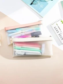 1入组絎縫鉛筆袋，淡藍色透明便攜式鉛筆盒，適用於學校、辦公室 - 淺藍色 - 查看 7