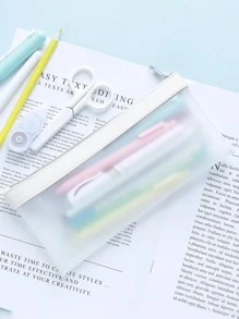 1入组絎縫鉛筆袋，淡藍色透明便攜式鉛筆盒，適用於學校、辦公室 - 淺藍色 - 查看 6