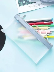 1入组絎縫鉛筆袋，淡藍色透明便攜式鉛筆盒，適用於學校、辦公室 - 淺藍色 - 查看 2