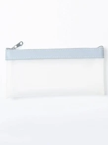 1入组絎縫鉛筆袋，淡藍色透明便攜式鉛筆盒，適用於學校、辦公室 - 淺藍色 - 查看 1