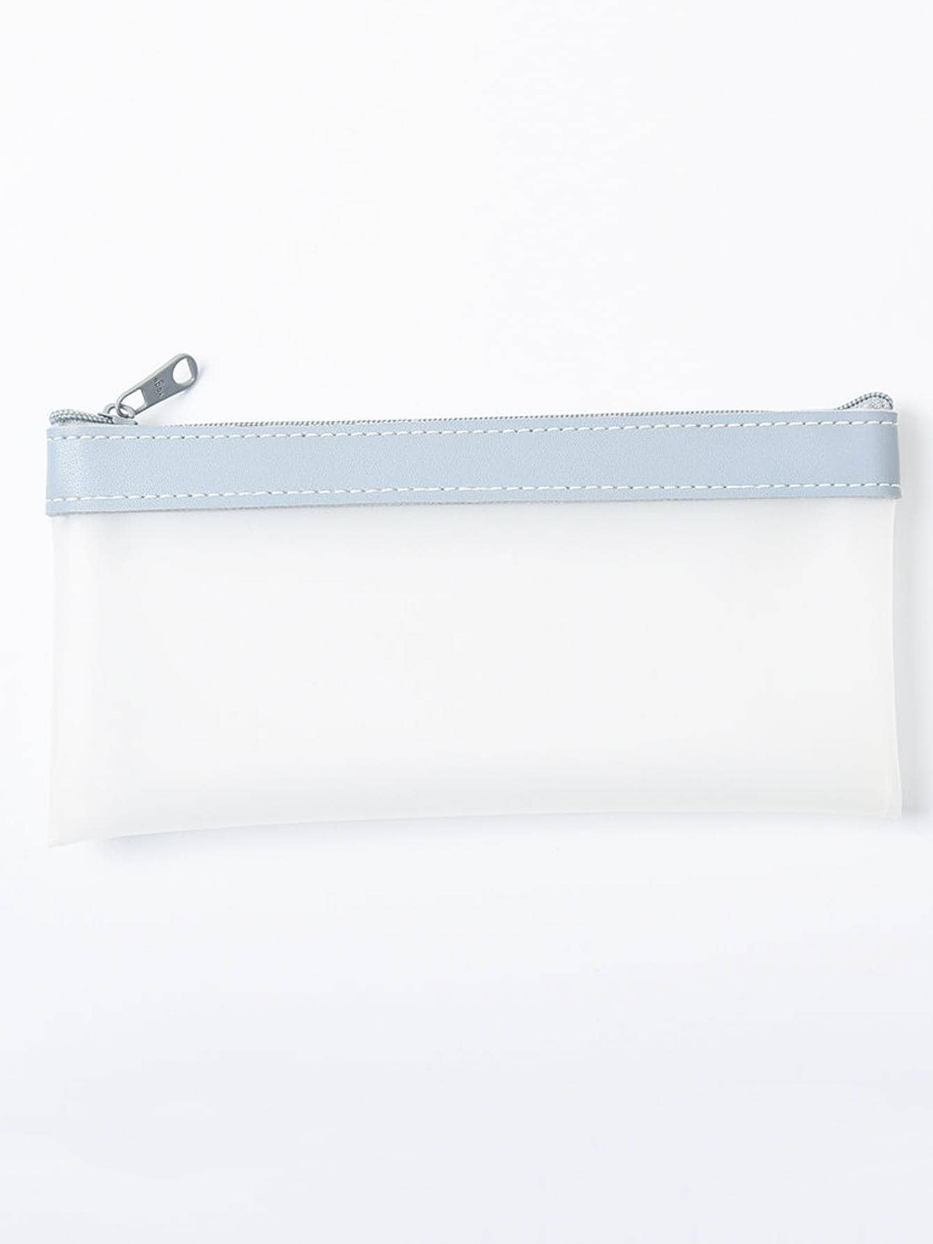 1入组絎縫鉛筆袋，淡藍色透明便攜式鉛筆盒，適用於學校、辦公室 - 淺藍色 - 查看 1